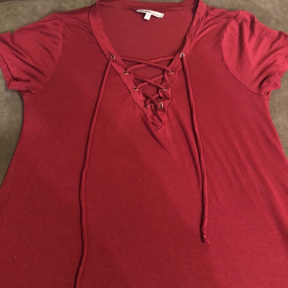 Short sleeve lace up top